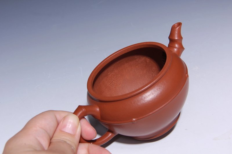 宜兴紫砂壶丨大口线竹_泥料：朱泥_容量：180cc