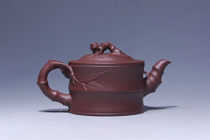 宜兴紫砂壶丨竹段壶_泥料：紫泥_容量：350cc