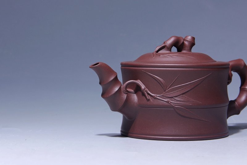 宜兴紫砂壶丨竹段壶_泥料：紫泥_容量：350cc