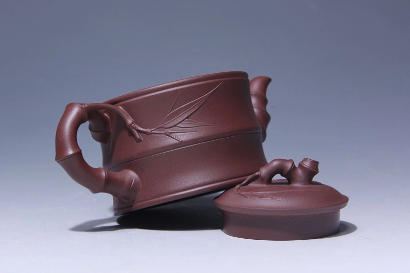 宜兴紫砂壶丨竹段壶_泥料：紫泥_容量：350cc