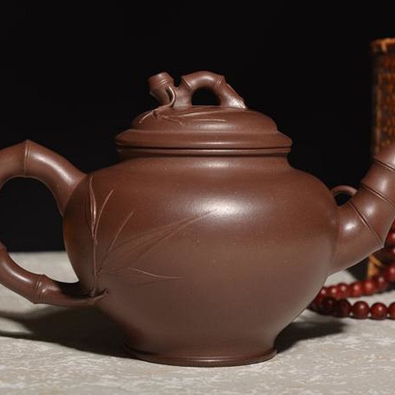 宜兴紫砂壶 | 竹报春_泥料：紫泥_容量：420cc