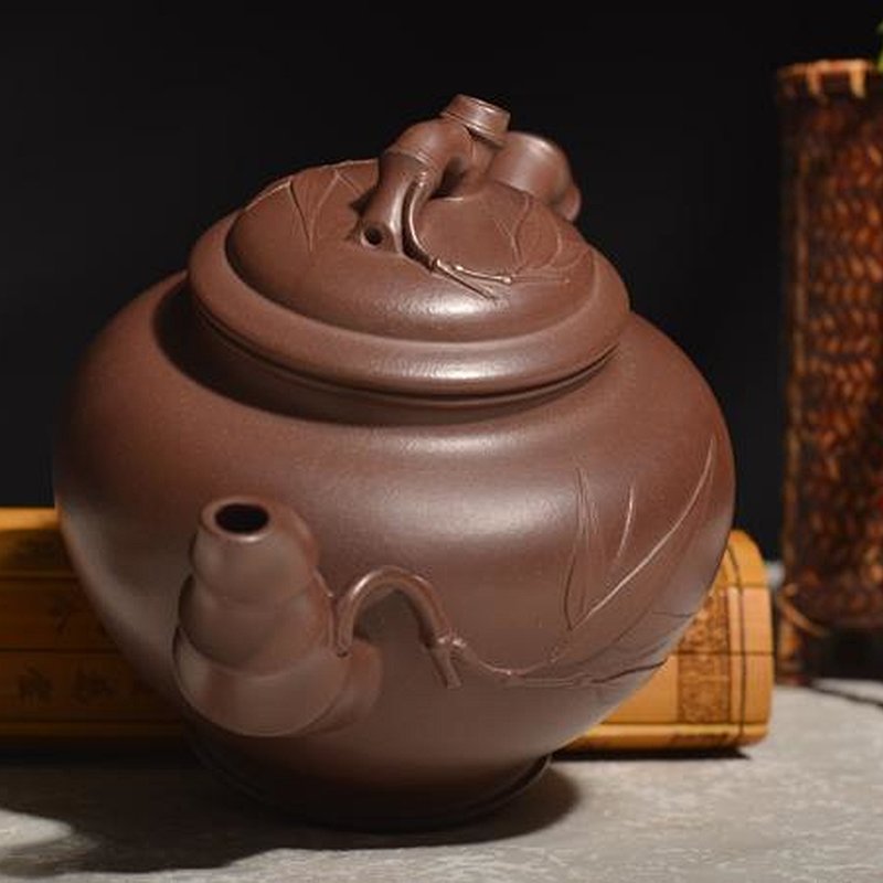 宜兴紫砂壶 | 竹报春_泥料：紫泥_容量：420cc