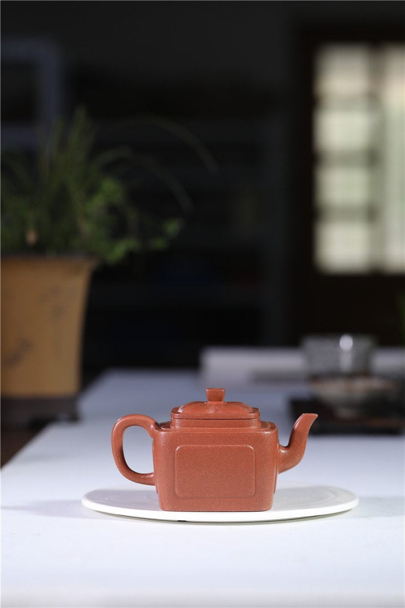 宜兴紫砂壶丨菱花魁方_泥料：降坡泥_容量：300cc