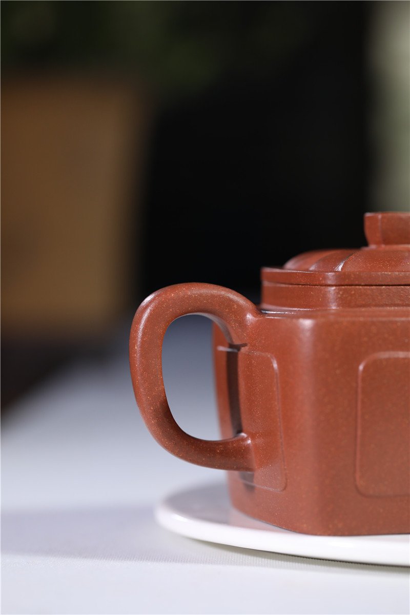 宜兴紫砂壶丨菱花魁方_泥料：降坡泥_容量：300cc