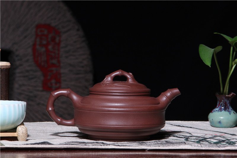 宜兴紫砂壶 | 双线竹鼓_泥料：紫泥_容量：330cc