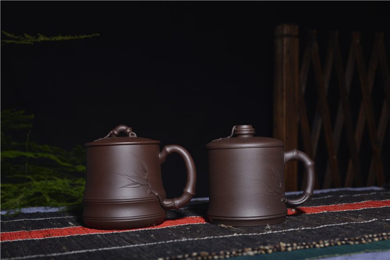 宜兴紫砂杯 | 雅竹杯，君子竹杯_泥料：紫泥_容量：600cc，520cc