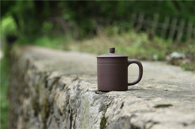 宜兴紫砂杯 | 双线盖杯_泥料：紫泥_容量：480cc