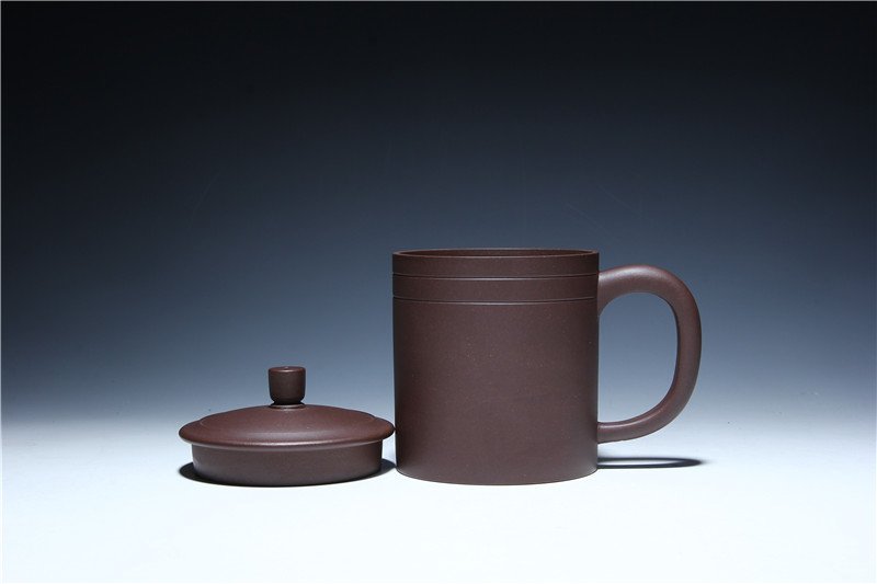 宜兴紫砂杯 | 双线盖杯_泥料：紫泥_容量：480cc