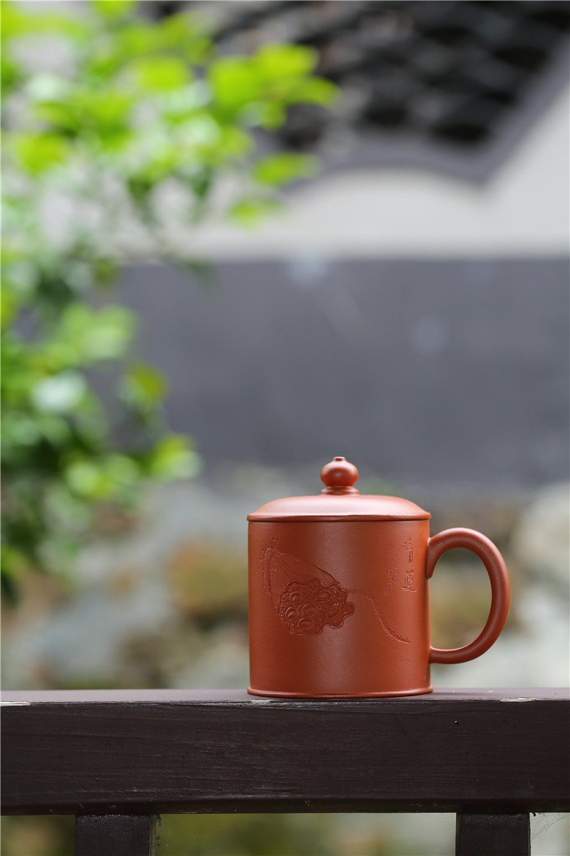 宜兴紫砂杯 | 紫砂盖杯_泥料：朱泥_容量：520cc