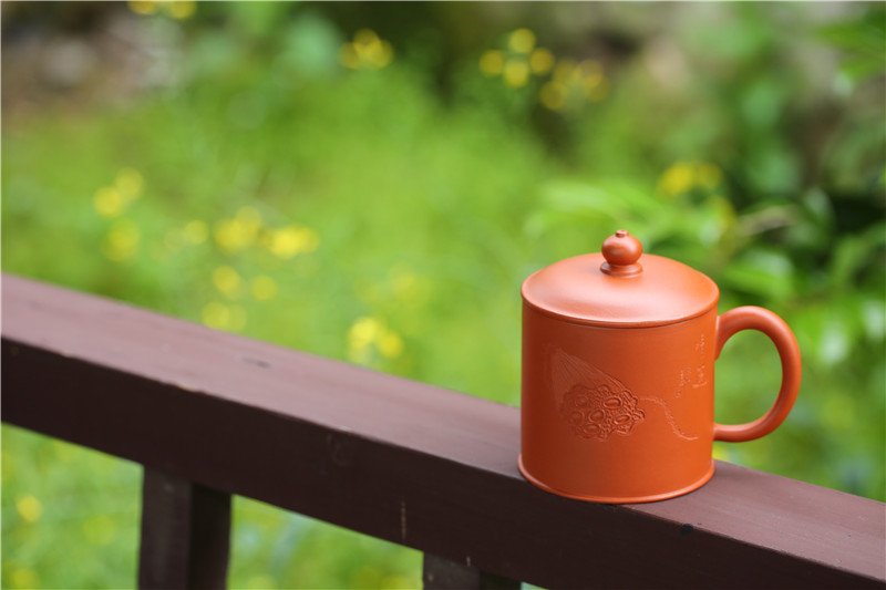 宜兴紫砂杯 | 紫砂盖杯_泥料：朱泥_容量：520cc