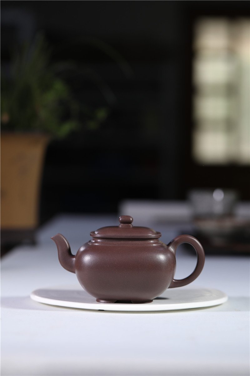 宜兴紫砂壶 | 卡盖方樽_泥料：紫泥_容量：300cc