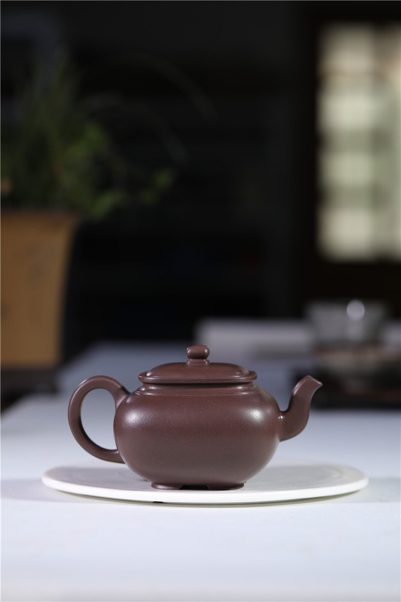 宜兴紫砂壶 | 卡盖方樽_泥料：紫泥_容量：300cc