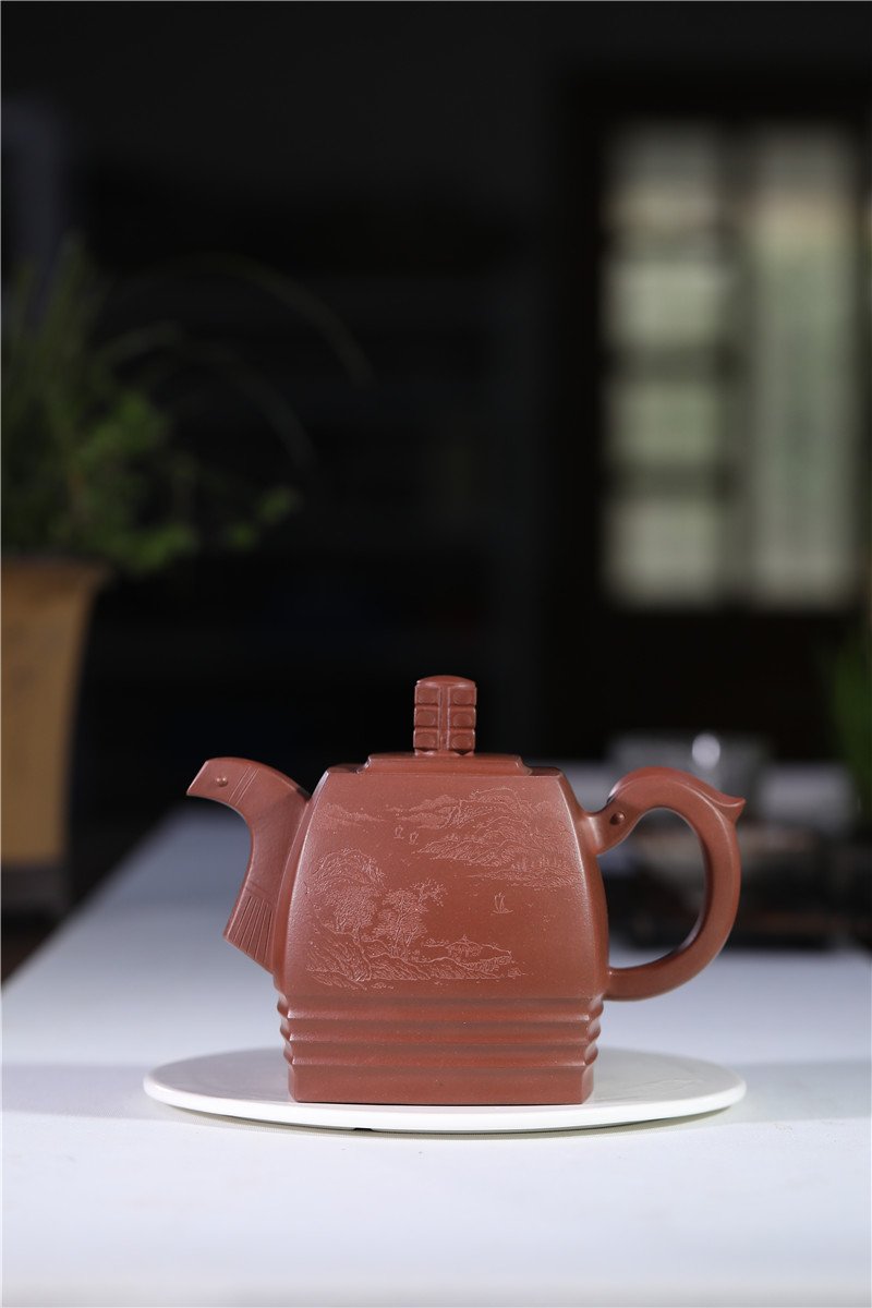 宜兴紫砂壶 | 四方青玉_泥料：紫泥_容量：700cc