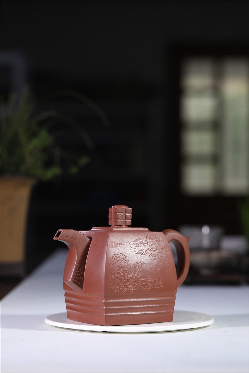 宜兴紫砂壶 | 四方青玉_泥料：紫泥_容量：700cc