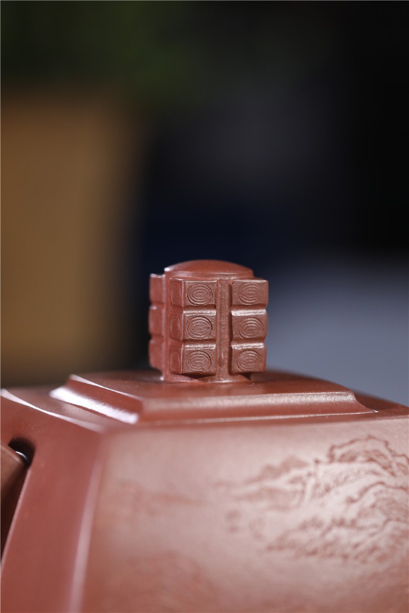 宜兴紫砂壶 | 四方青玉_泥料：紫泥_容量：700cc