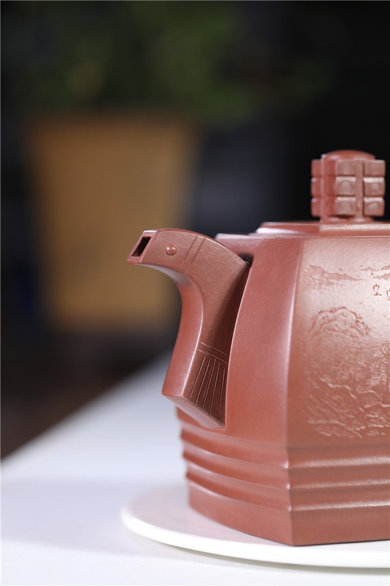 宜兴紫砂壶 | 四方青玉_泥料：紫泥_容量：700cc