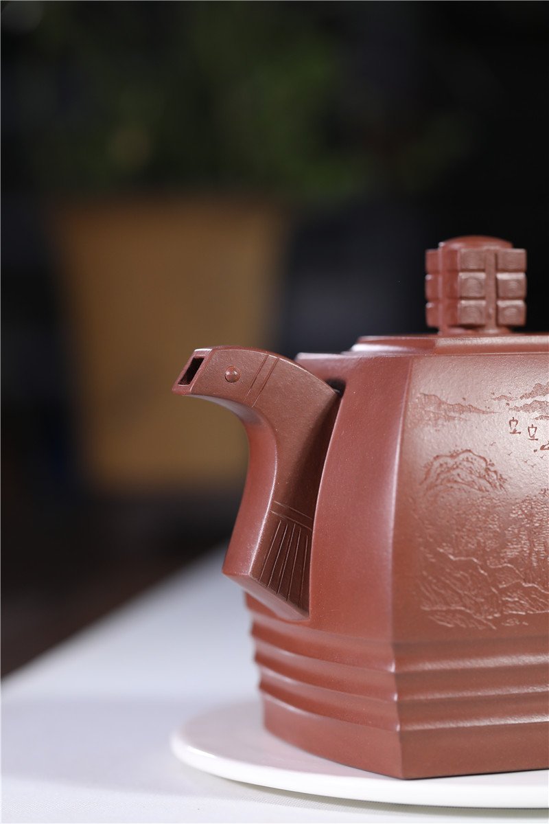 宜兴紫砂壶 | 四方青玉_泥料：紫泥_容量：700cc