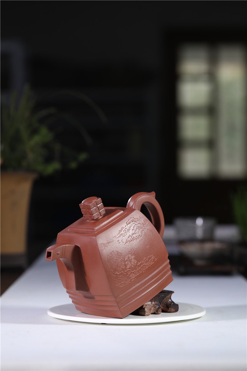 宜兴紫砂壶 | 四方青玉_泥料：紫泥_容量：700cc