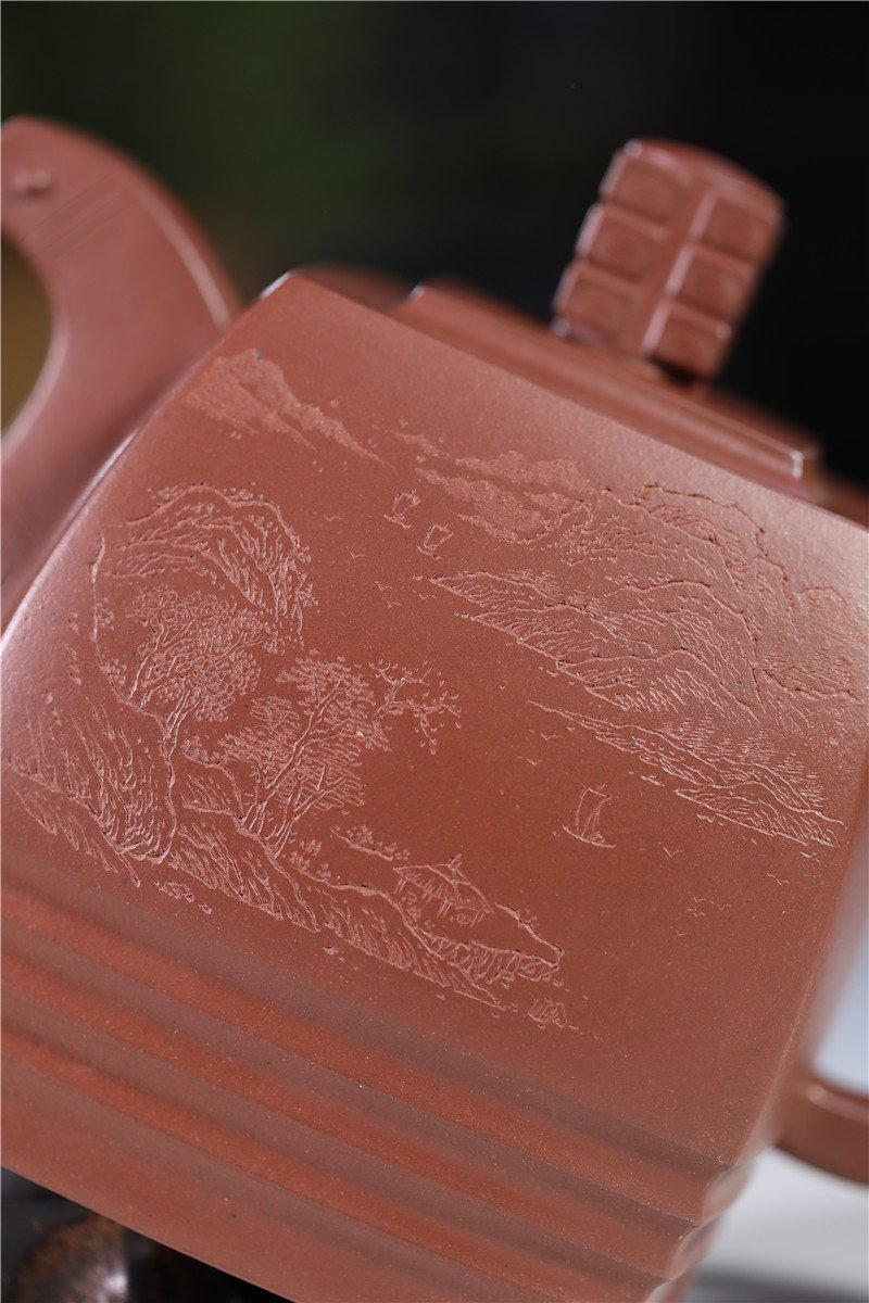 宜兴紫砂壶 | 四方青玉_泥料：紫泥_容量：700cc