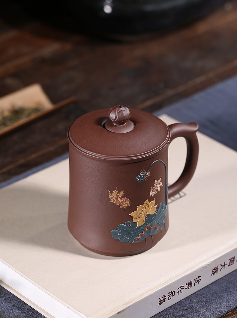 宜兴紫砂杯 | 荷花莲子杯_泥料：紫泥_容量：520cc