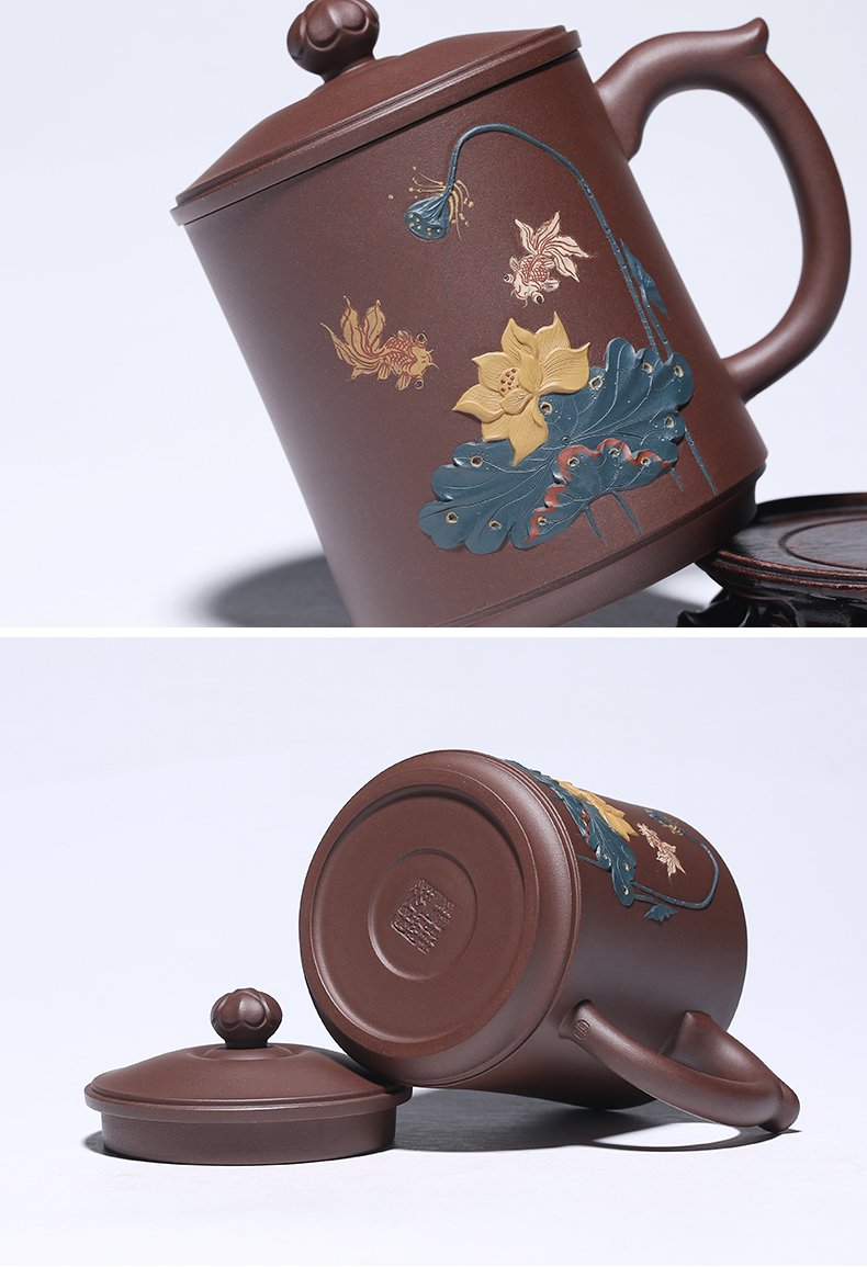 宜兴紫砂杯 | 荷花莲子杯_泥料：紫泥_容量：520cc