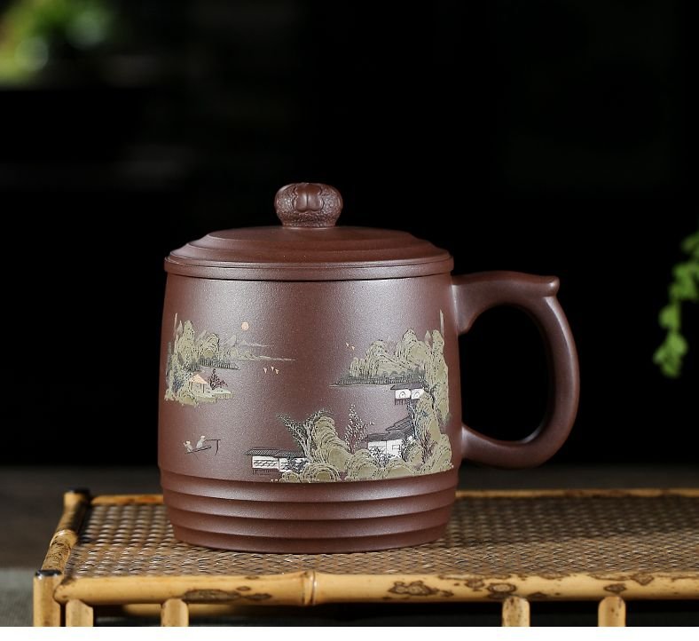 宜兴紫砂杯 | 步步高升杯_泥料：紫泥_容量：500cc